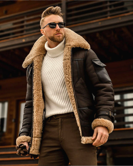 Men's winter jacket with big faux fur collar