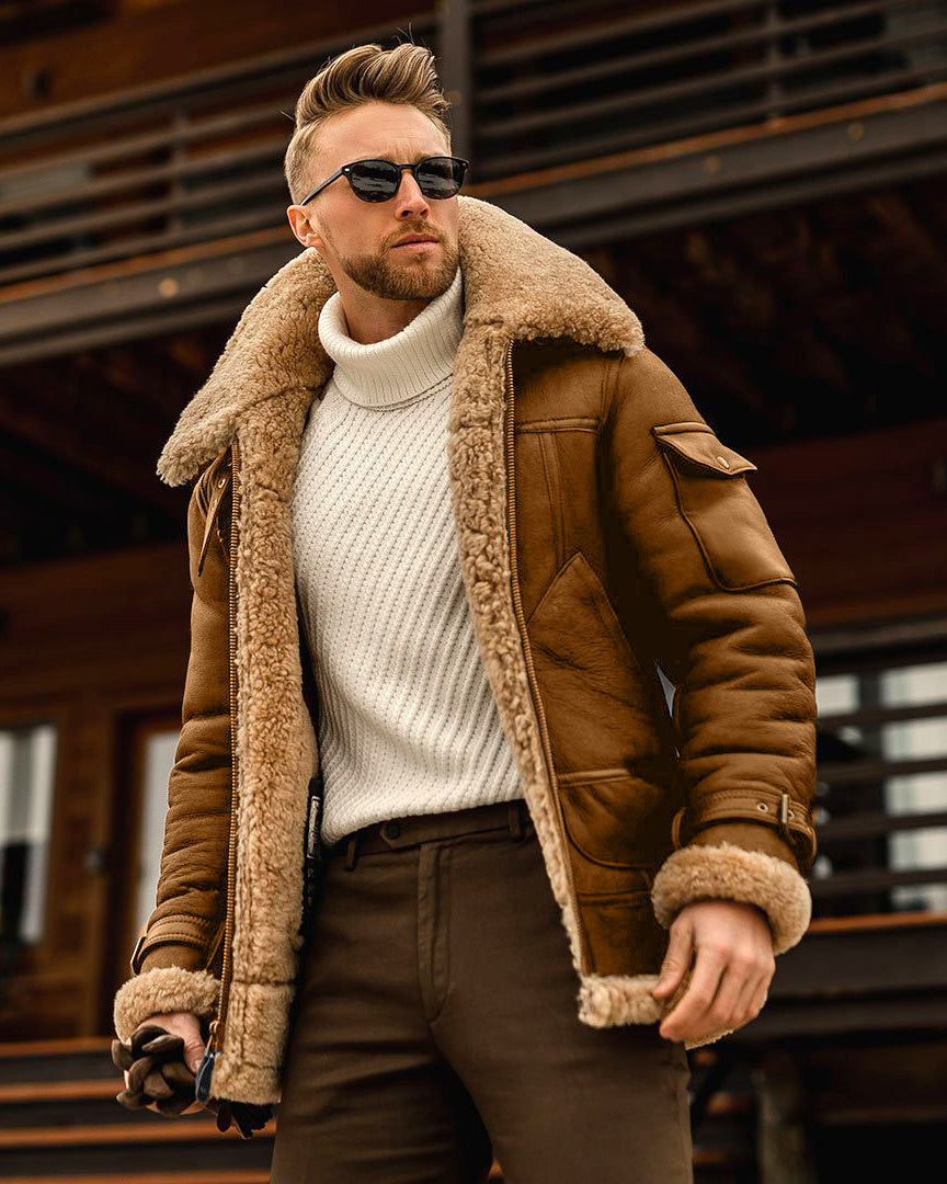 Men's winter jacket with big faux fur collar