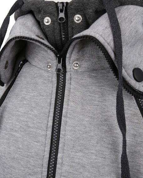 Man wearing slim gray zip hoodie jacket