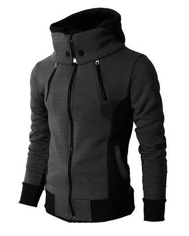 Man wearing slim gray zip hoodie jacket