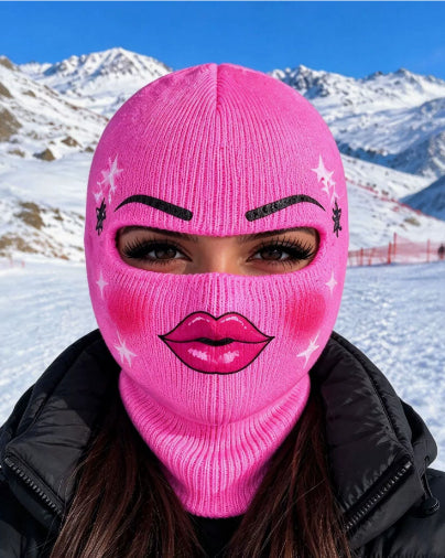 Knit balaclava with funny printed face