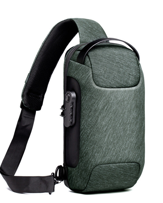 Black anti-theft sling bag with combination lock