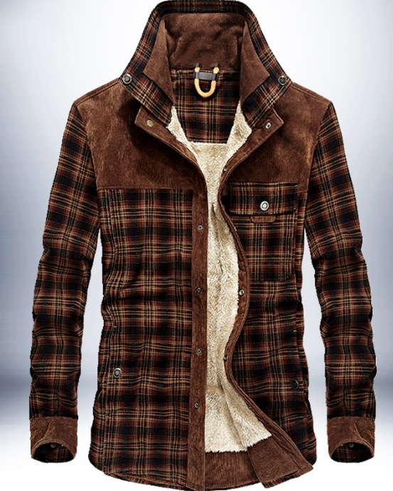 Men's fleece lined plaid shirt jacket
