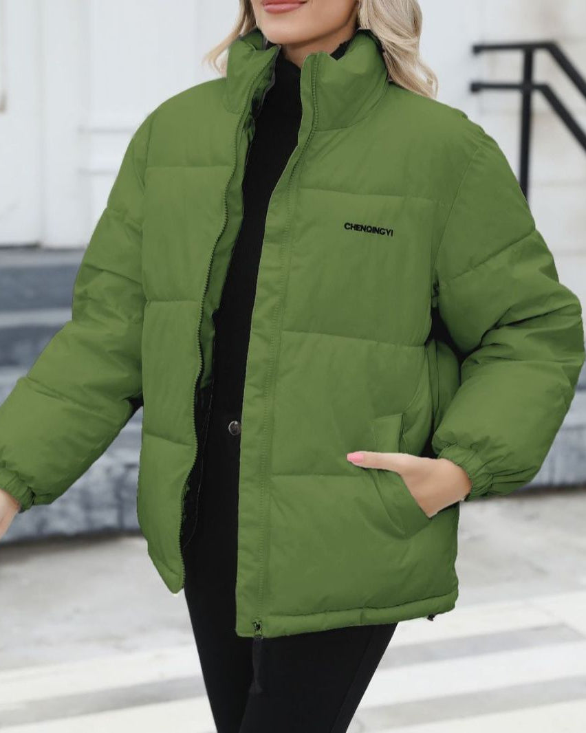 Woman wearing a padded puffer jacket