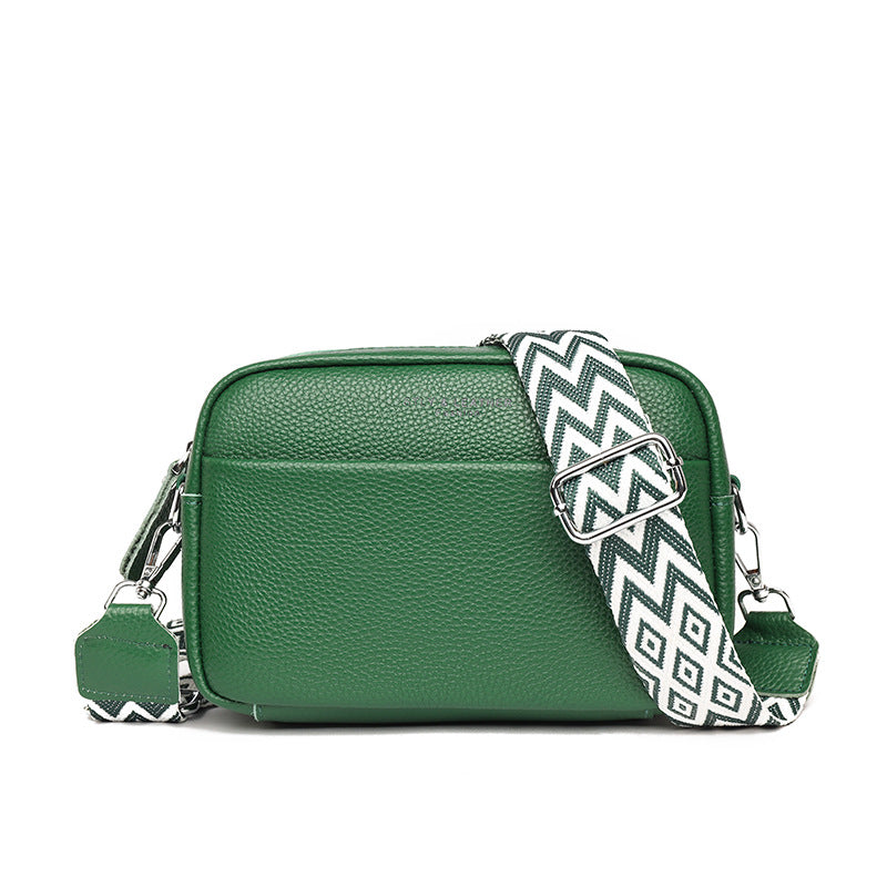 Leather camera crossbody bag with wide strap