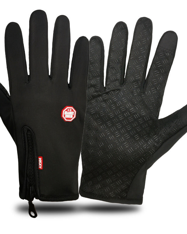 Black touchscreen winter gloves with zip cuff