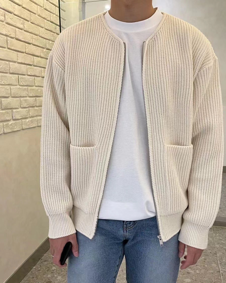 Men's chunky knit zip cardigan with pockets