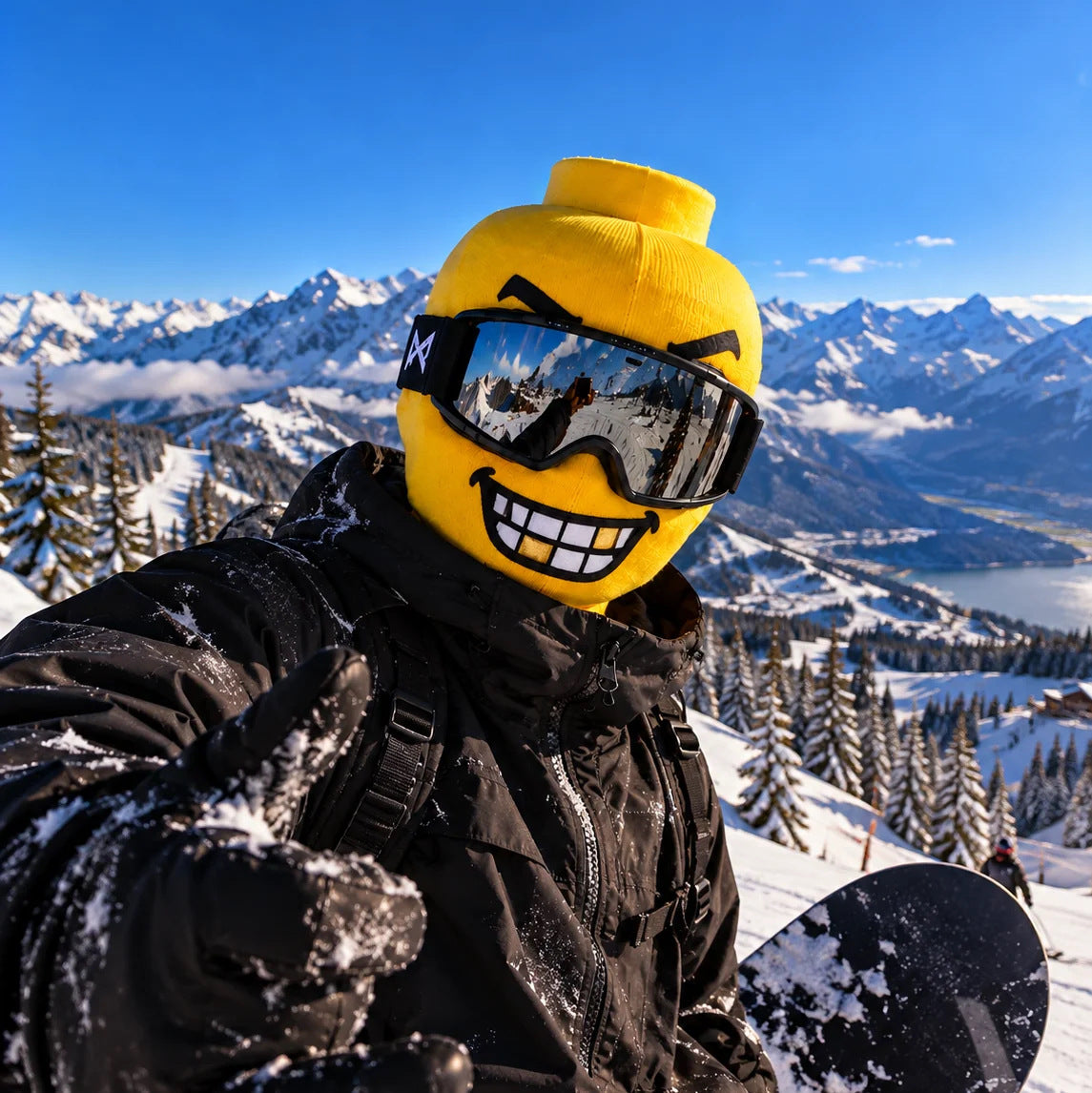 Knit balaclava with funny printed face