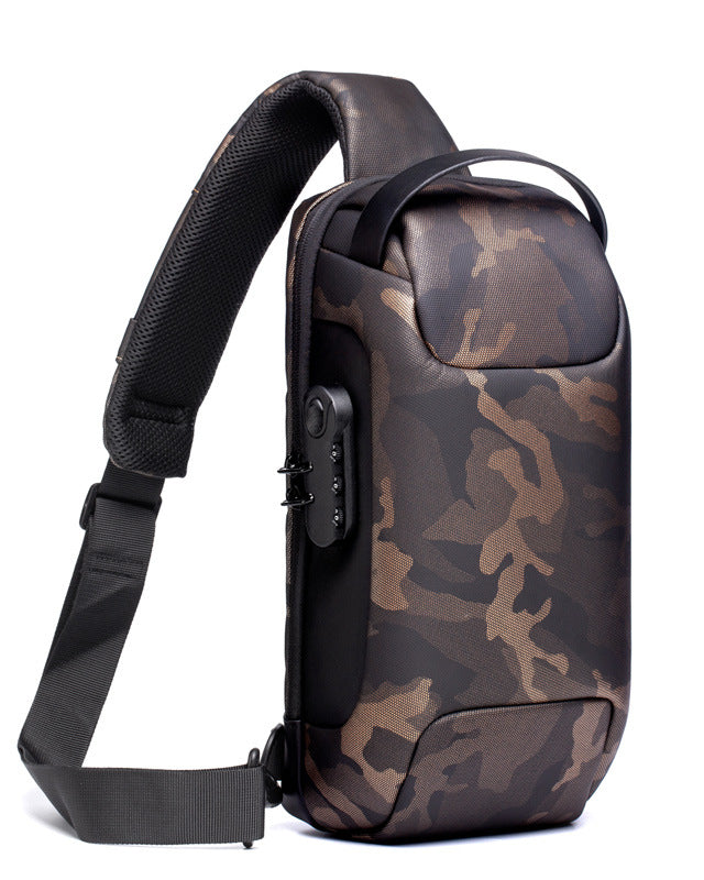 Black anti-theft sling bag with combination lock