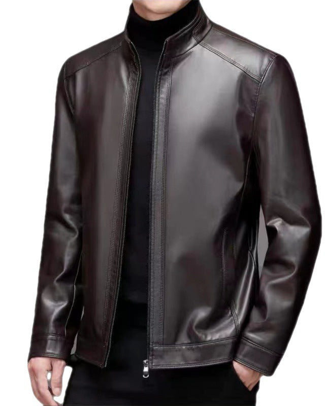 Men's faux leather jacket with stand collar