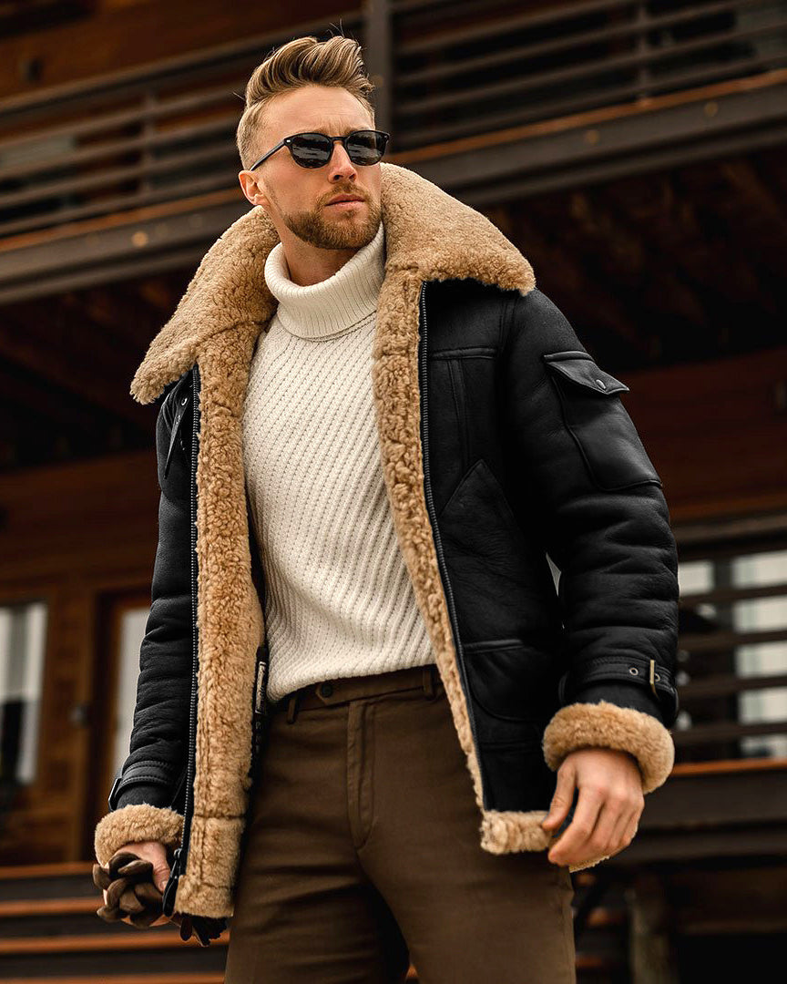 Men's winter jacket with big faux fur collar