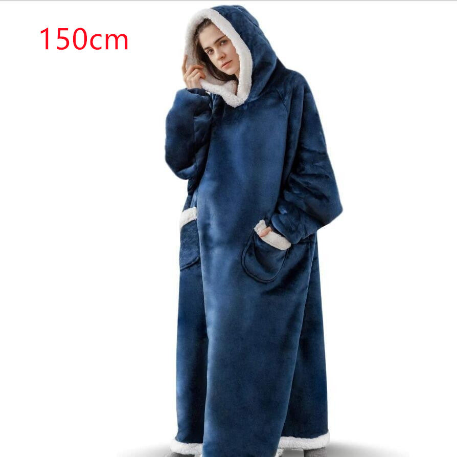 Oversized sherpa hoodie blanket on the couch