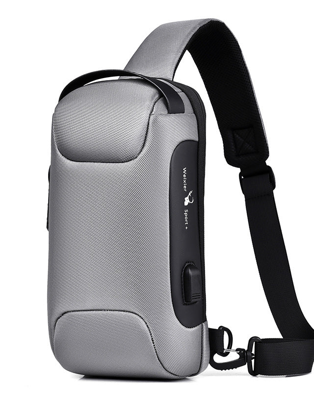Black anti-theft sling bag with combination lock