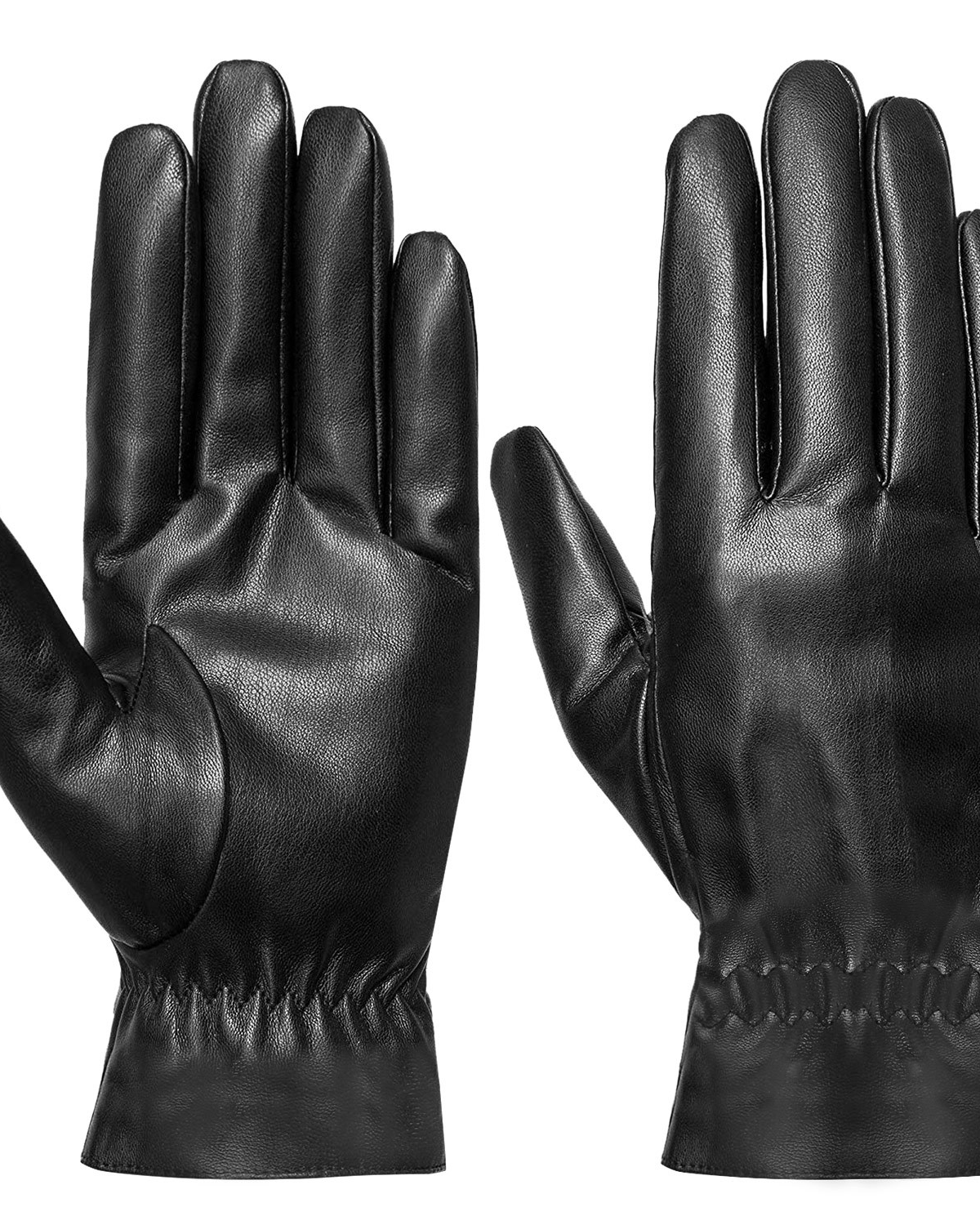 Black leather winter gloves with soft lining