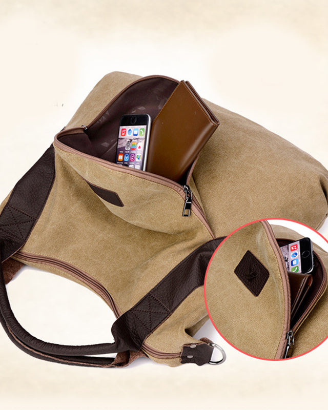 Lake blue canvas shoulder bag with contrast handles