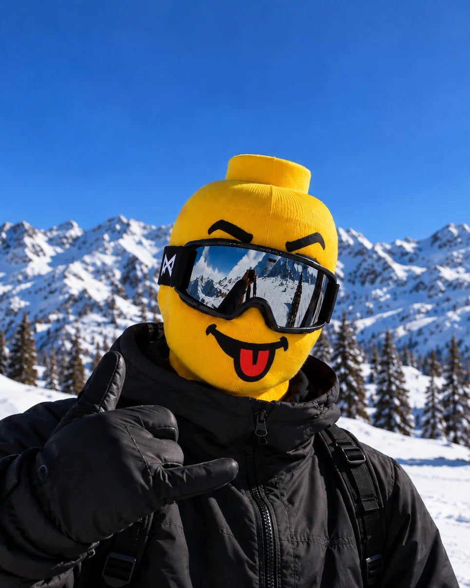 Knit balaclava with funny printed face