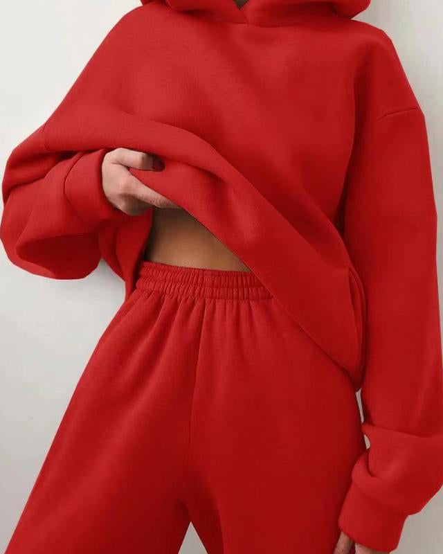 Woman in a matching hoodie sweatsuit