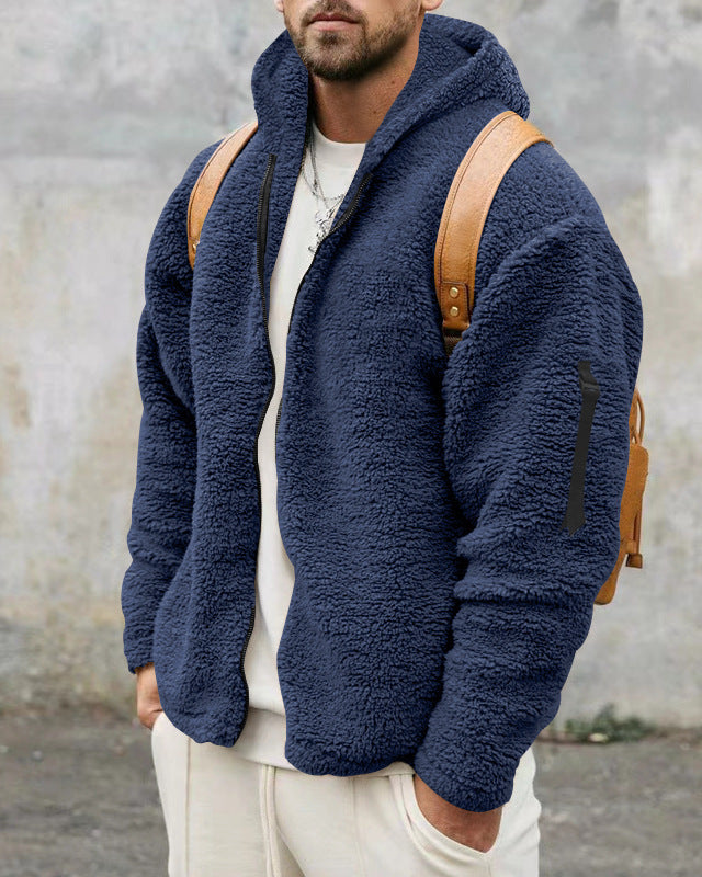 Men's hooded teddy fleece jacket