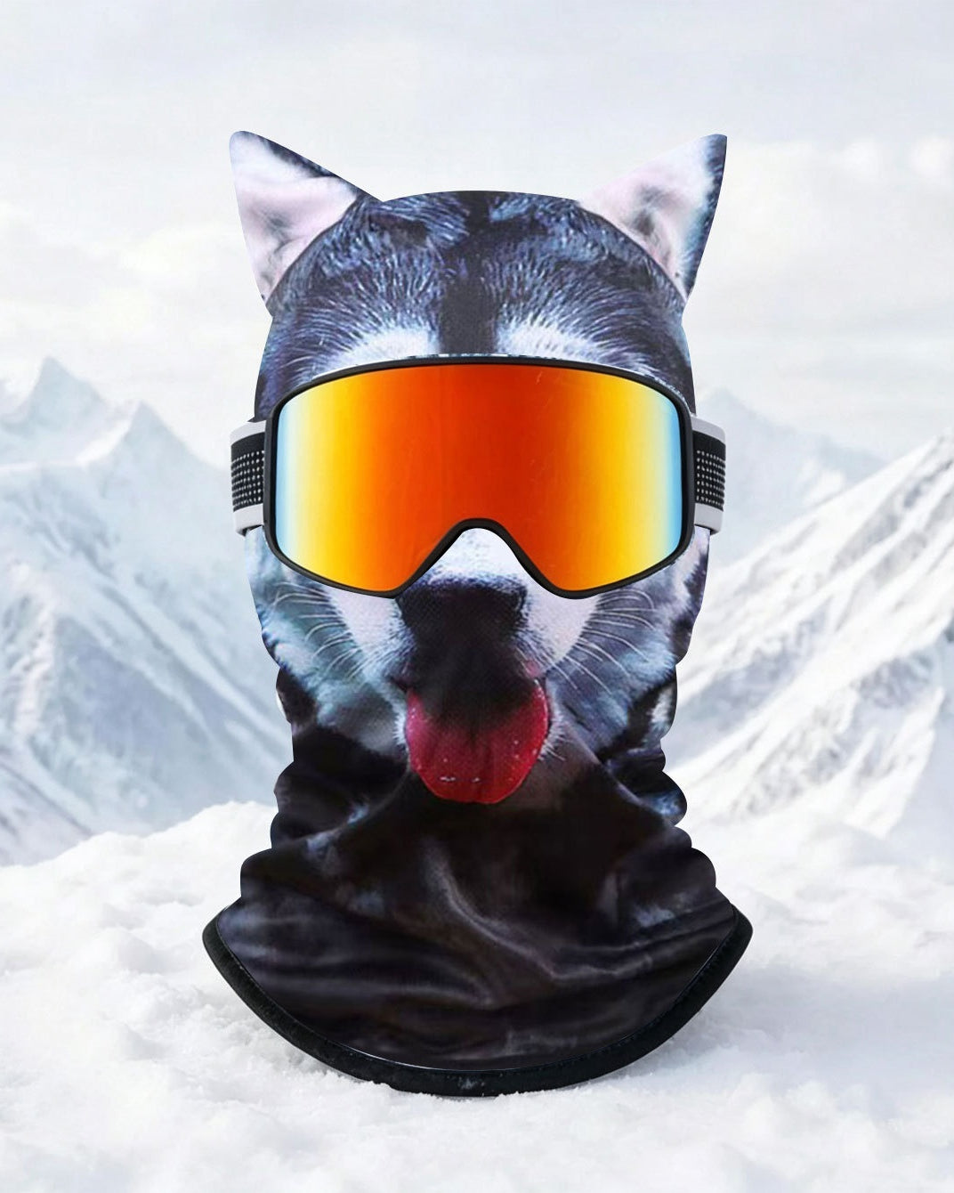 Ski mask with realistic funny face print