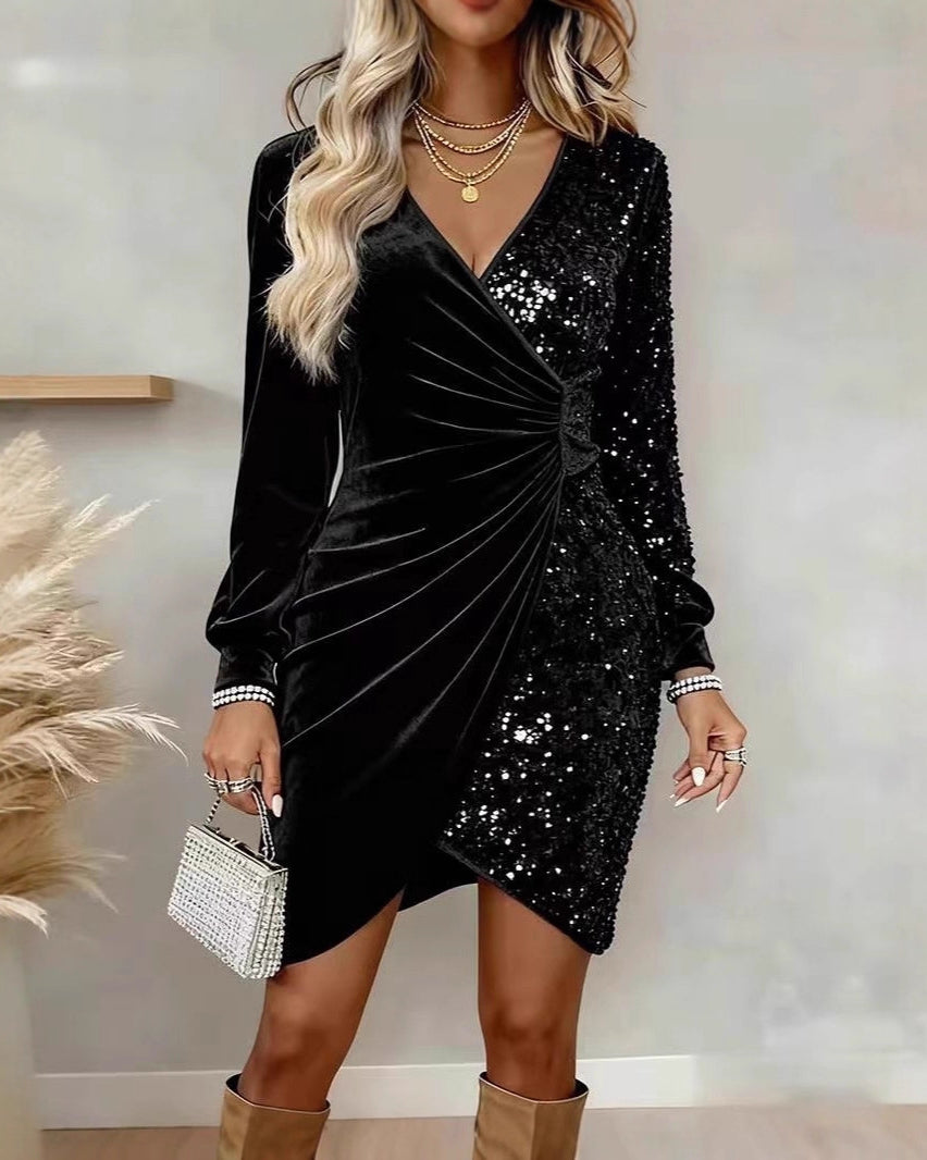 Woman in a sparkling sequin party dress