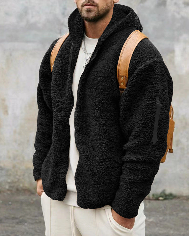 Men's hooded teddy fleece jacket