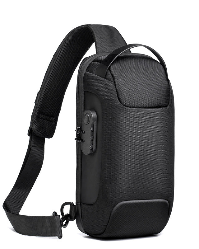 Black anti-theft sling bag with combination lock