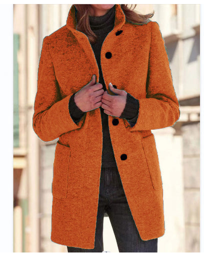 Woman in stand collar button coat