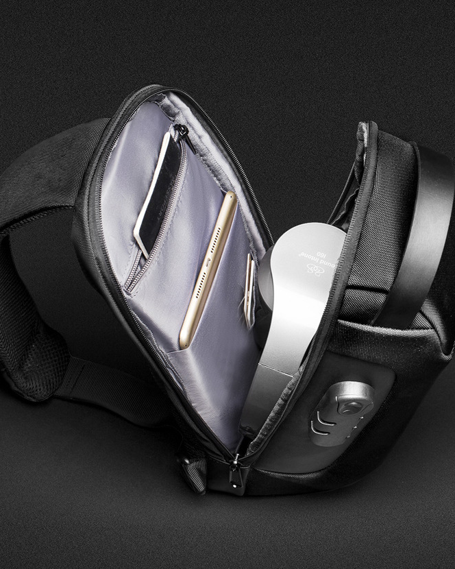 Black anti-theft sling bag with combination lock