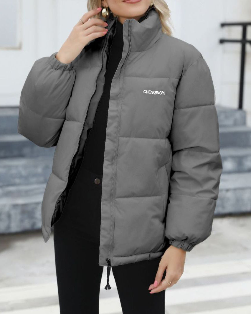 Woman wearing a padded puffer jacket