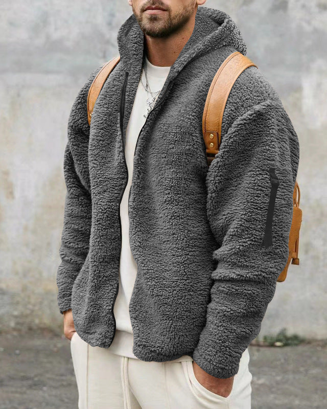 Men's hooded teddy fleece jacket