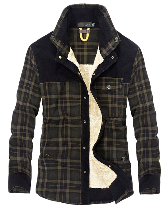Men's fleece lined plaid shirt jacket