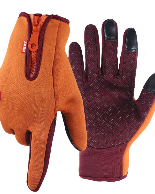 Black touchscreen winter gloves with zip cuff