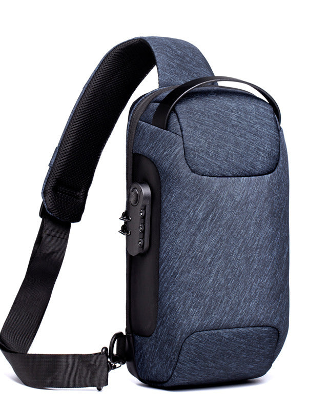 Black anti-theft sling bag with combination lock