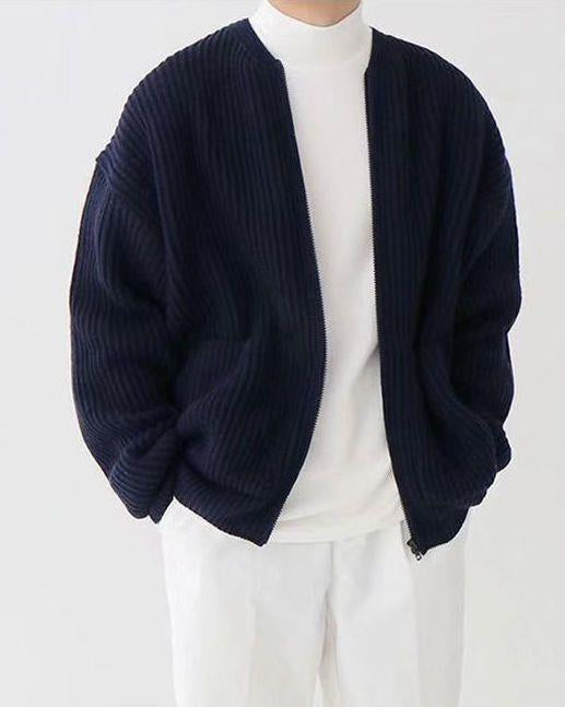Men's chunky knit zip cardigan with pockets