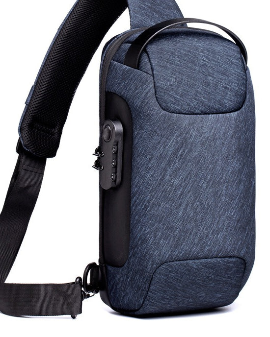 Black anti-theft sling bag with combination lock