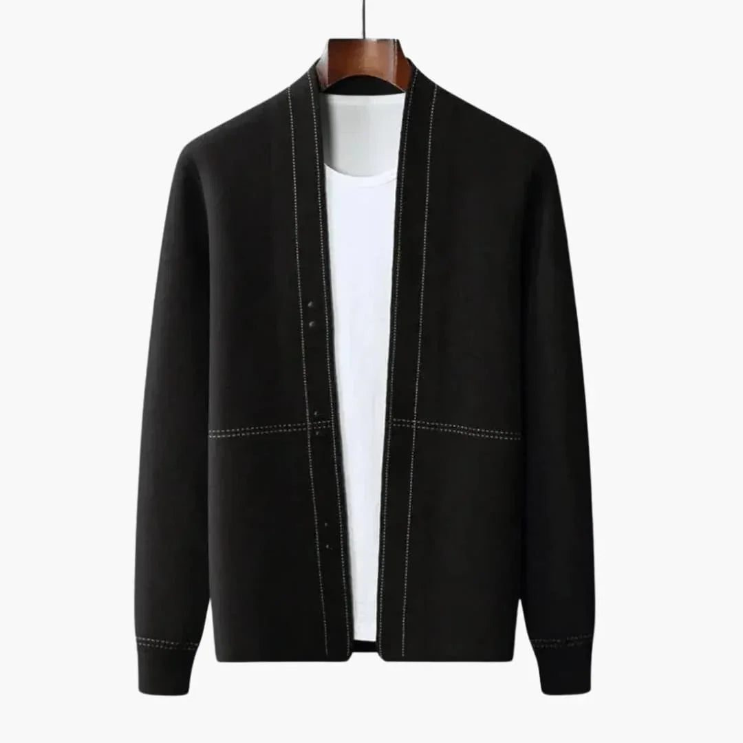 Men's Open Front Cardigan with Structured Stitch Detailing - Opera New York