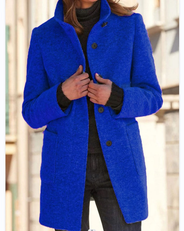Woman in stand collar button coat