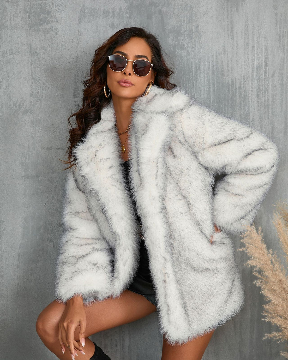 Woman in a fluffy faux fur coat