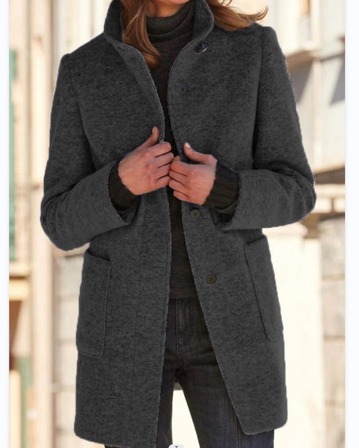 Woman in stand collar button coat