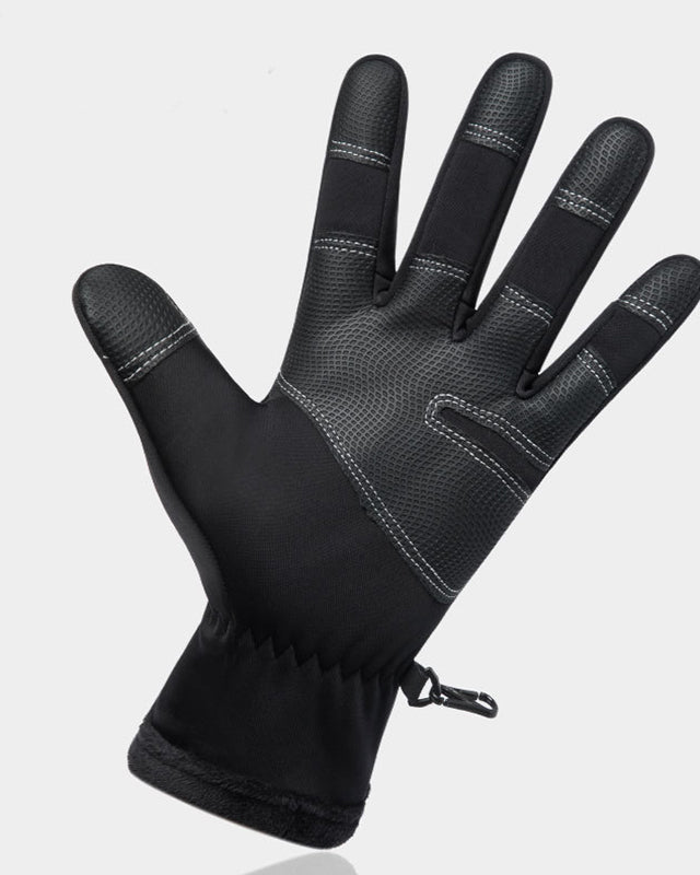 Black waterproof winter gloves with zip pocket