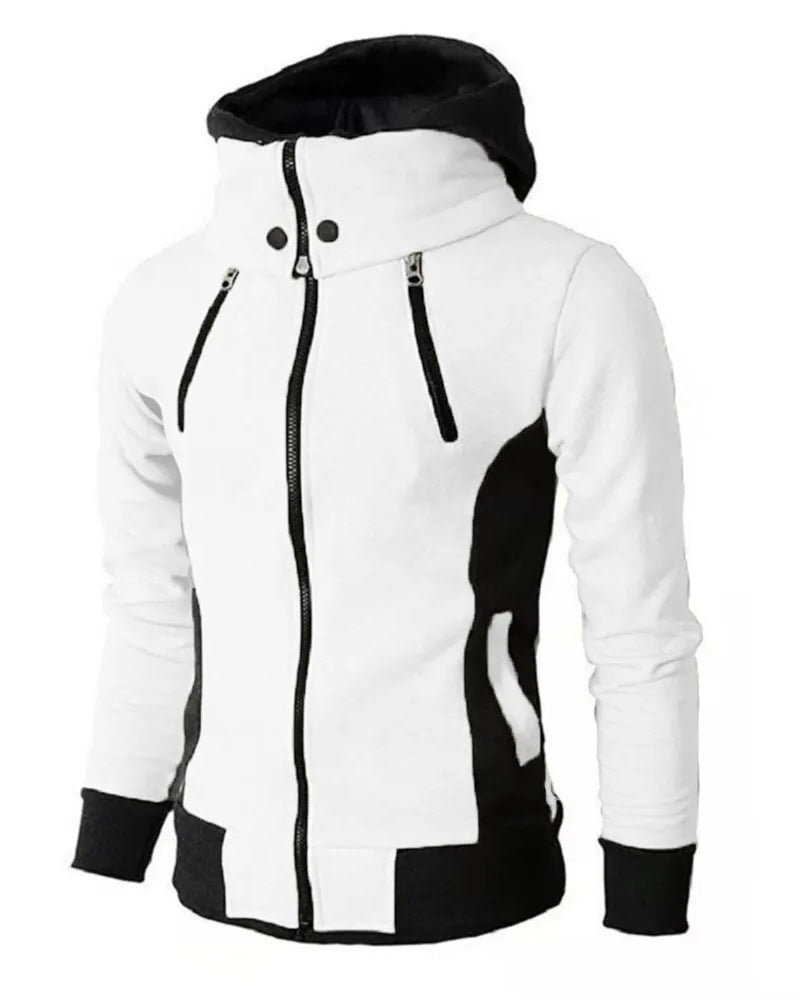 Man wearing slim gray zip hoodie jacket