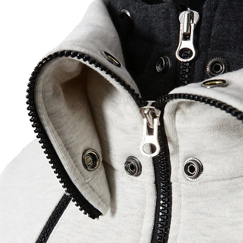 Man wearing slim gray zip hoodie jacket