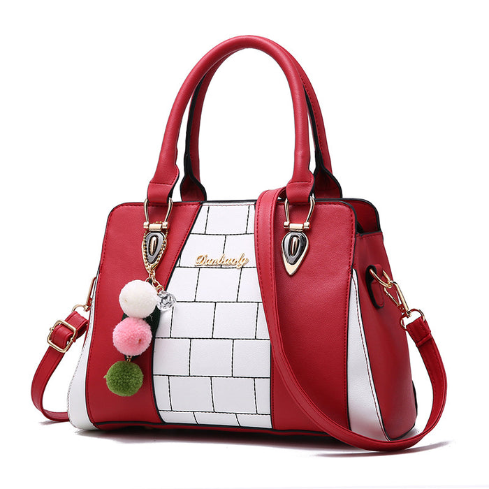 Taylor | Two-Tone Everyday Handbag with Pompom and Shoulder Strap