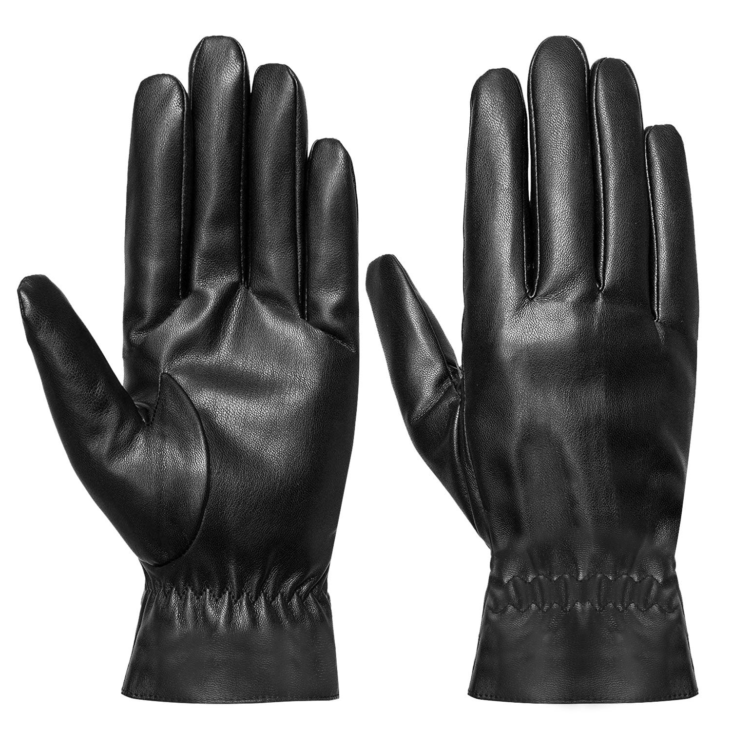 Black leather winter gloves with soft lining