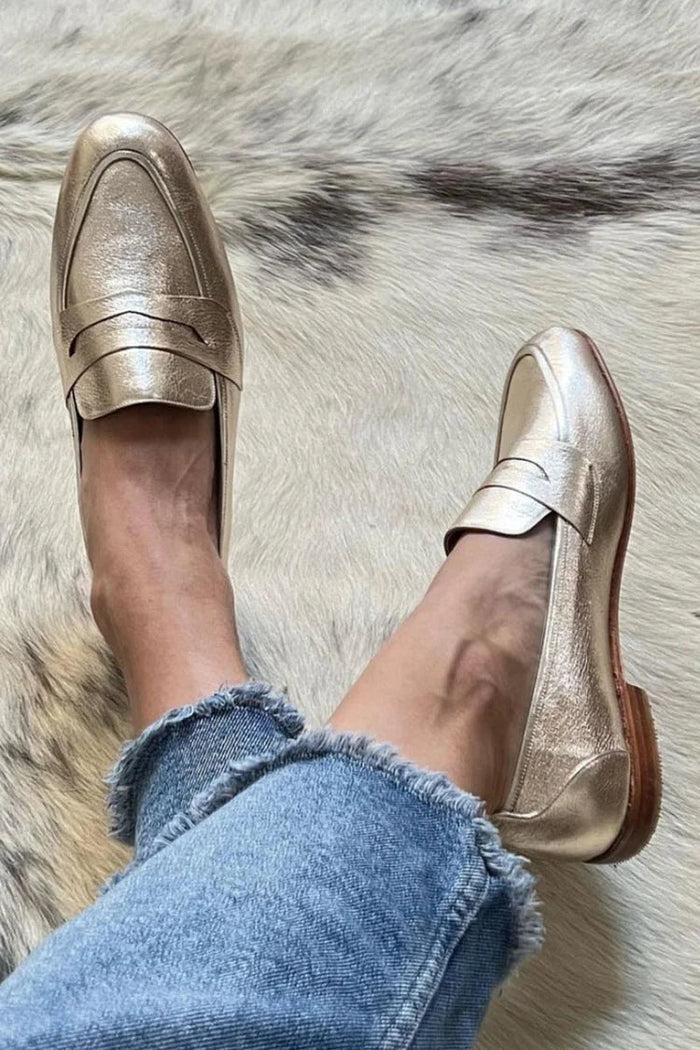 Women's Metallic Loafers with Slip-On Design