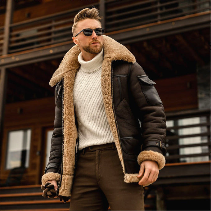 Men's winter jacket with big faux fur collar