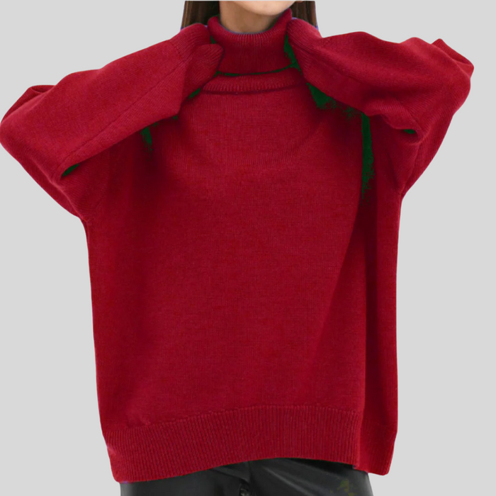 Women's Puff Sleeve Rollneck Sweater with Ribbed Hem