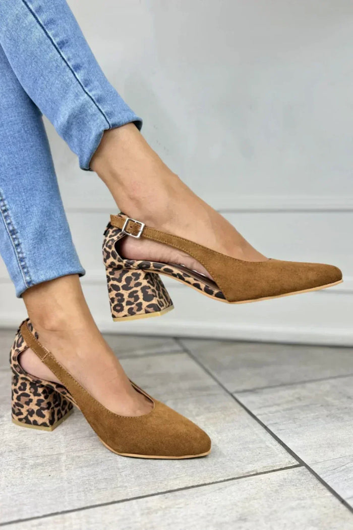 Women's Slingback Block Heel Pumps with Leopard Print