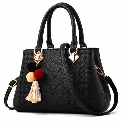 Brooke | Embossed Top Handle Purse with Pompom Charm