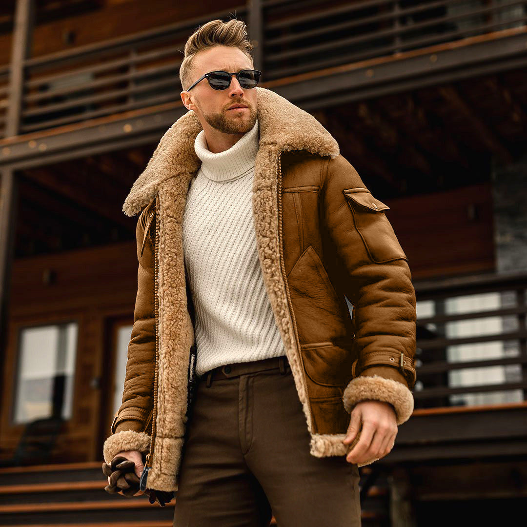 Men's winter jacket with big faux fur collar